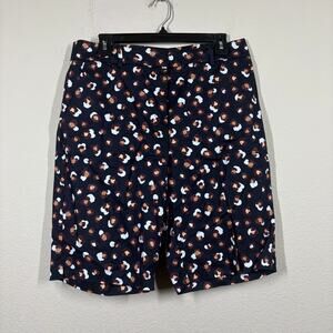 Ann Taylor 10 Boardwalk Shorts Curvy Fit Blue Abstract Mid Rise Cotton Blend